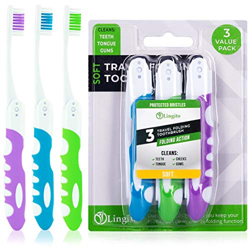 Lingito Travel Toothbrush, Folding Toothbrush Built in Cover
