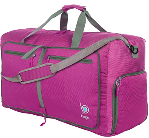 Foldable Weekender Bag - 80L 27" Large Duffle Bag For Travel & Camping Bag - Packable Lightweight Overnight Luggage bag (Pink)