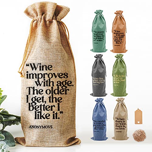 Siko Burlap Wine Bags - Funny Quotes, Multicolor, Reusable