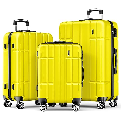Strenforce Luggage Sets Yellow ABS Clearance Luggage Lightweight Suitcase Sets with Spinner Wheels TSA Lock