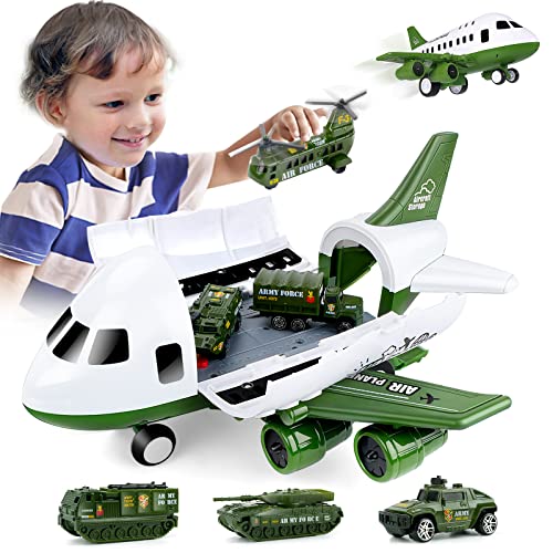 UNIH Toys Set, Transport Cargo Airplane and 6PCS Mini Army Vehicles