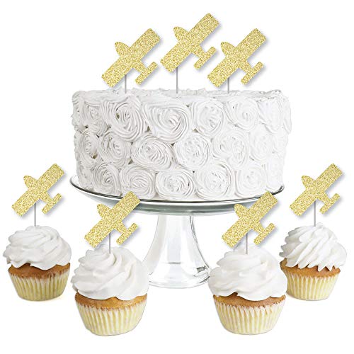 Glitter Airplane Cupcake Toppers - Set of 24