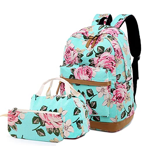 Lmeison Green Floral Backpack for Teen Girls