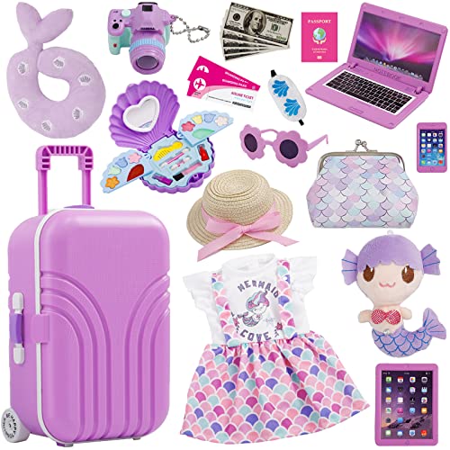 Mermaid-themed 18 Inch Doll Suitcase Travel Luggage Play Set