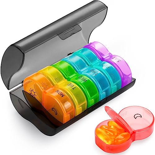 Rainbow Pill Organizer, Weekly Pill Box AM PM
