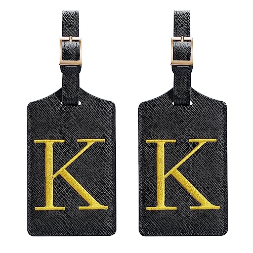 Initial Luggage Tag, 2 Packs PU Leather Luggage Tags