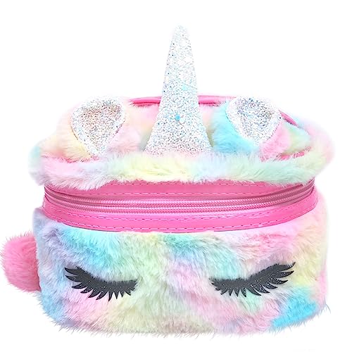 YRUBOHA Unicorn Fluffy Makeup Bag Girls Kids - Cosmetic Organizer Plush Travel Storage
