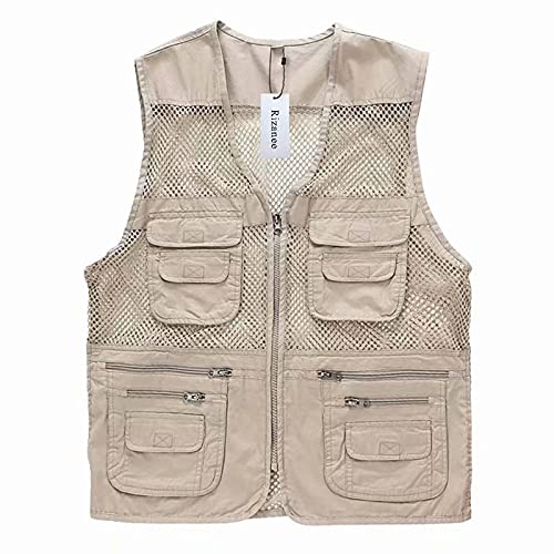 Breathable Fishing Vest with Multi-Pockets (Beige, US M - TAG XL)
