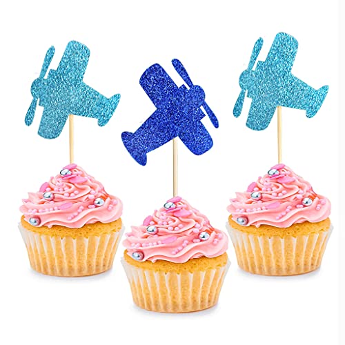 Glitter Airplane Cupcake Toppers