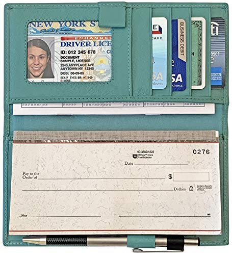 RFID Leather Checkbook Cover - Turquoise