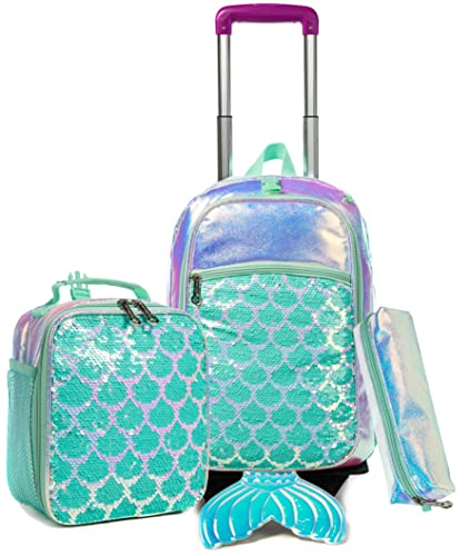 Mermaid Rolling Backpack for Girls