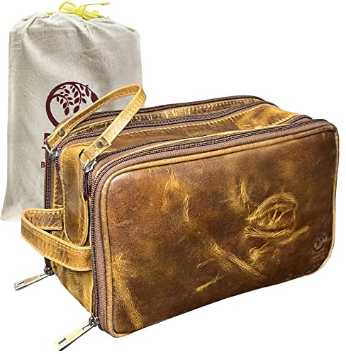 RUSTIC TOWN Leather Toiletry Bag - Travel Size Organizer