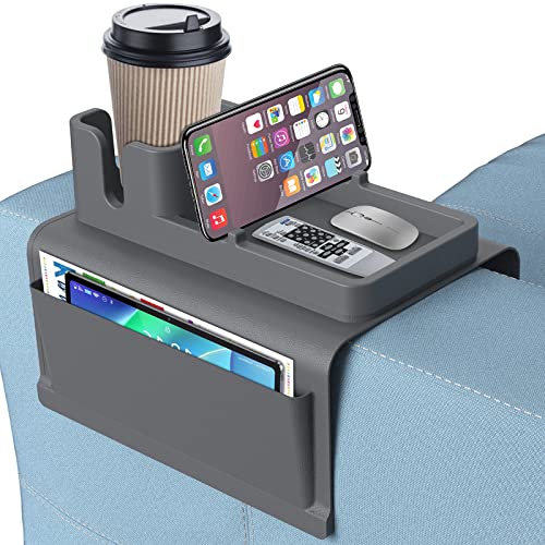 Couch Cup Holder Armrest Tray with Side Pockets