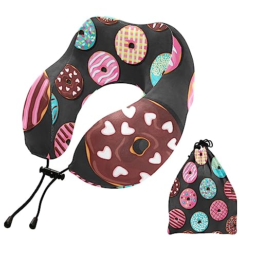 Travel Neck Pillow Pink Chocolate and Blue Donut