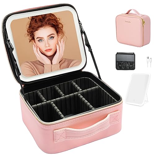 ZhenGuiRu Travel Makeup Bag with Mirror and LED Lights