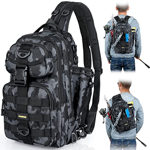 PLUSINNO Tackle Bag, Water-Resistant Backpack with Rod Holder