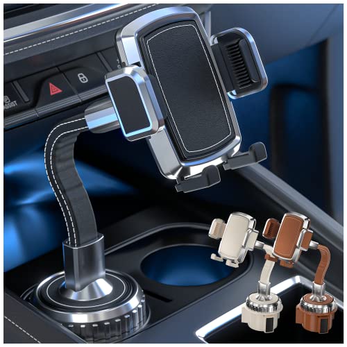 Premium Leather Cup Holder Phone Mount for Car