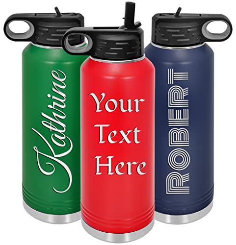 Engraved Personalized Water Bottle with Flip-Top Lid and Straw