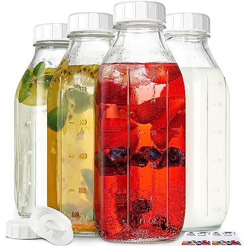 Glass Milk Bottles with Airtight Lid - 4 Pack