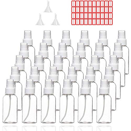Travel Spray Bottles, 30 Pack 30ml 1oz Clear Empty Fine Mist Plastic Mini Bottle Set