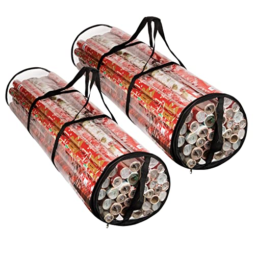 Clear Wrapping Paper Storage Bag - Transparent Design, Dual Zipper and Two Handles