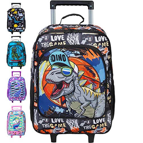 gxtvo Kids Suitcase, Dinosaur Rolling Luggage for Boys Toddler Children