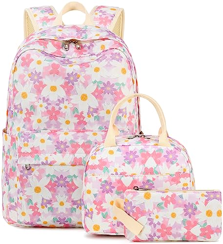 Teen Girls Floral Backpack Set with Lunch Box and Pencil Case