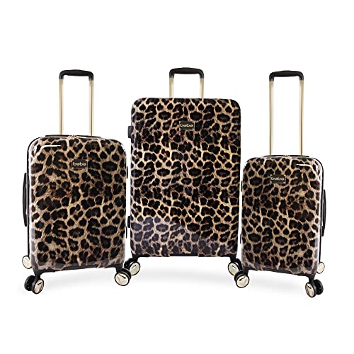 bebe Adriana Spinner Luggage, Leopard, 3pc Set - Stylish and Functional