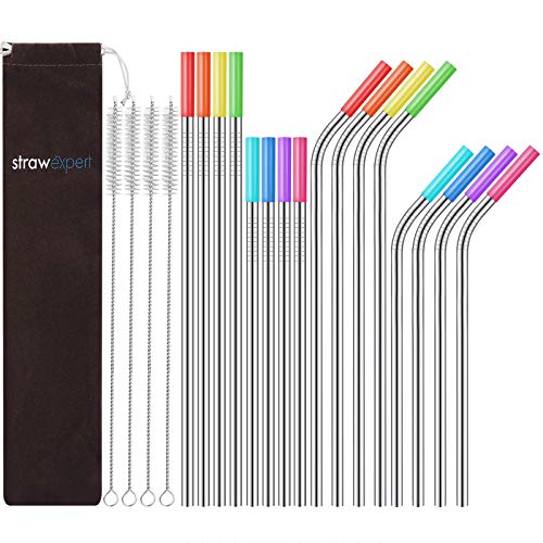 StrawExpert Set of 16 Reusable Stainless Steel Straws