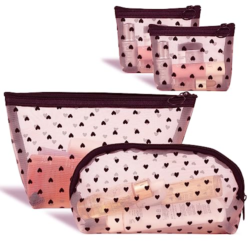 MHDGG Heart Print Mesh Makeup Bags