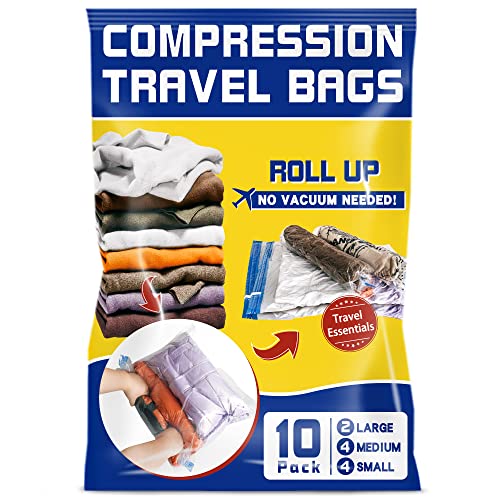 Spacesaver 8 x Premium Travel Roll Up Compression Storage Bags for  Suitcases - No Vacuum Needed - (4 x large, 4 x medium) - 80% More Storage  than Leading Brands! 