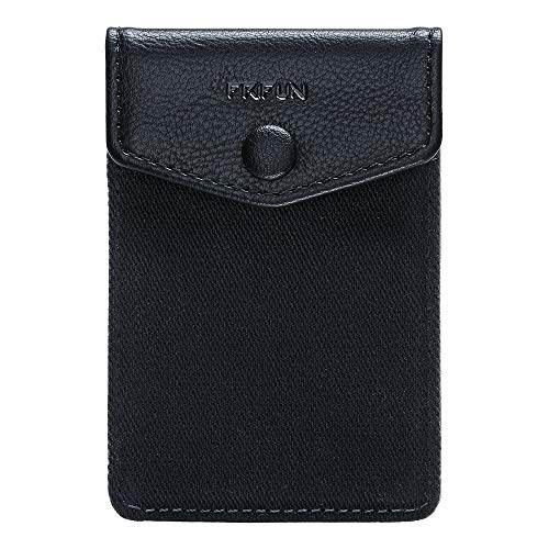 FRIFUN Card Holder for Phone with snap, Ultra-Slim Adhesive Wallet for Credit Cards and Cash (Black)