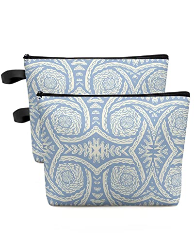 Blue Geometric Makeup Bag - Large Capacity Travel Cosmetic Bag