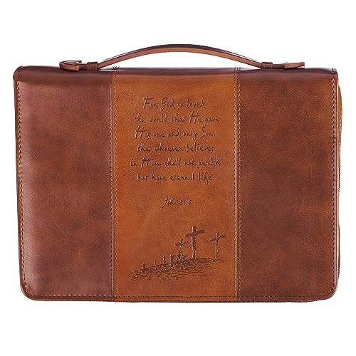 Classic Bible Cover Gospel John 3:16, Brown Faux Leather