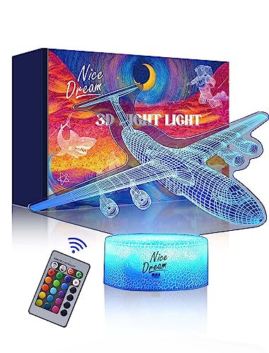 Airplane Night Light for Kids - 3D Illusion Lamp with Remote Control