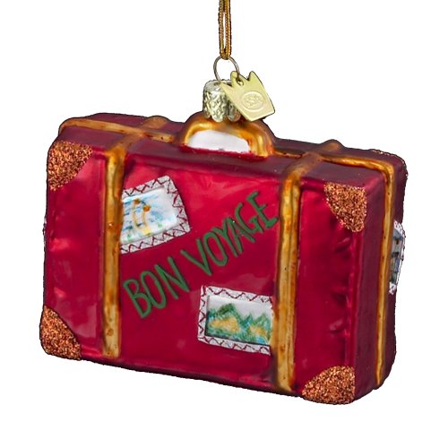 Glass Bon Voyage Suitcase Ornament