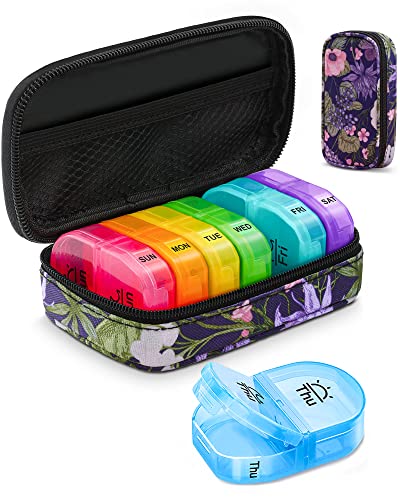 AMOOS Weekly Pill Organizer for Travel with Privacy Protection Canvas Bag