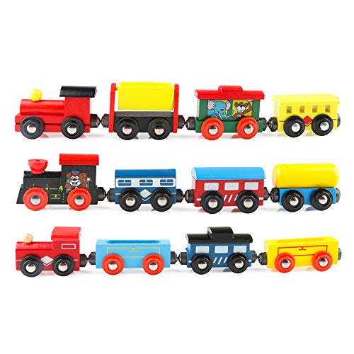 Wondertoys Wooden Train Cars 12 PCS Magnetic Train Set