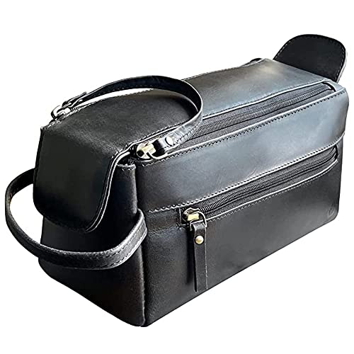 Leather Toiletry Bag for Men - Travel Dopp Kit
