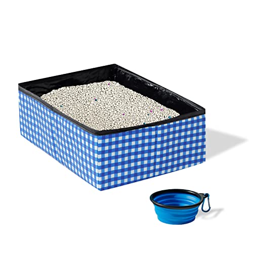 Collapsible Portable Cat Litter Box - Travel Friendly with Bonus Water Bowl