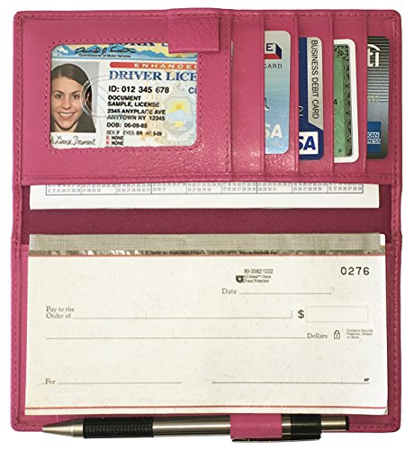 Hot Pink RFID Leather Checkbook Cover