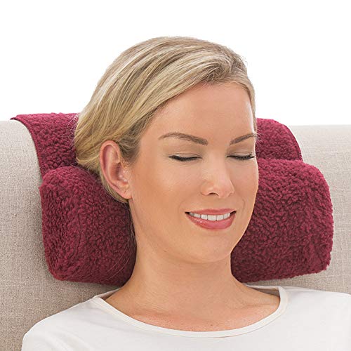 Adjustable Neck Roll Plush Support Pillow - Travel/Home, Burgundy