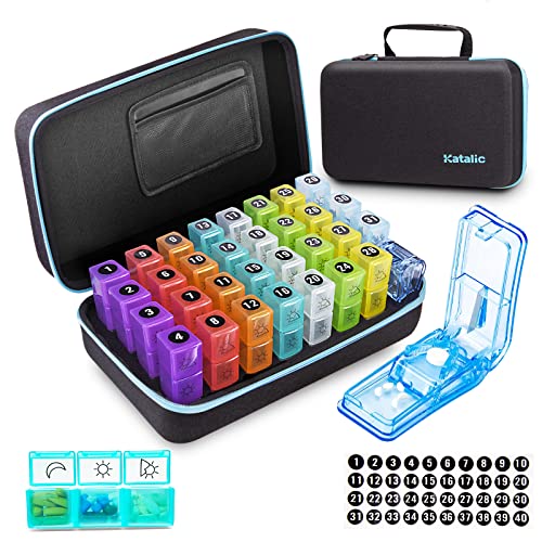 Monthly Pill Organizer with Pill Cutter and Daily Compartments