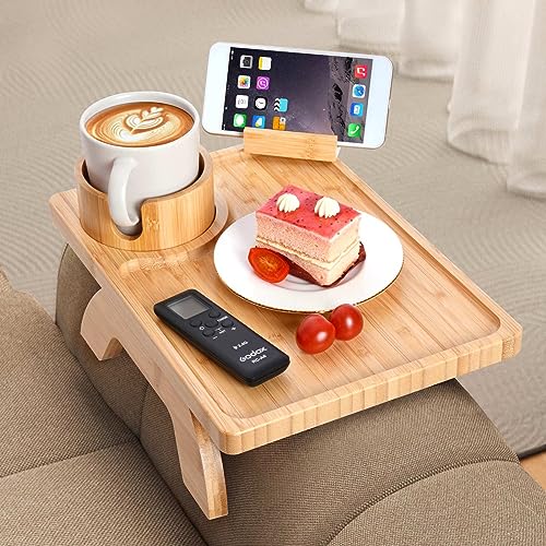 HULISEN Couch Cup Holder - Convenient Sofa Arm Tray with Rotating Phone Holder & Cup Holder