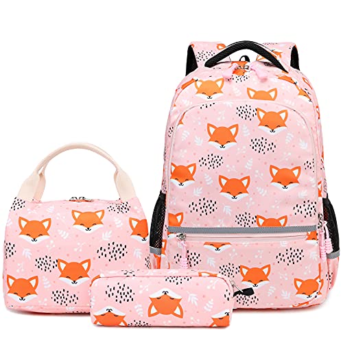 Girls Fox Backpack Set with Lunch Box and Pencil Case