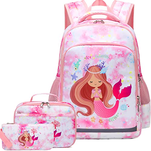 Aimeen Mermaid Backpack with Lunch Bag and Pencil Box Set