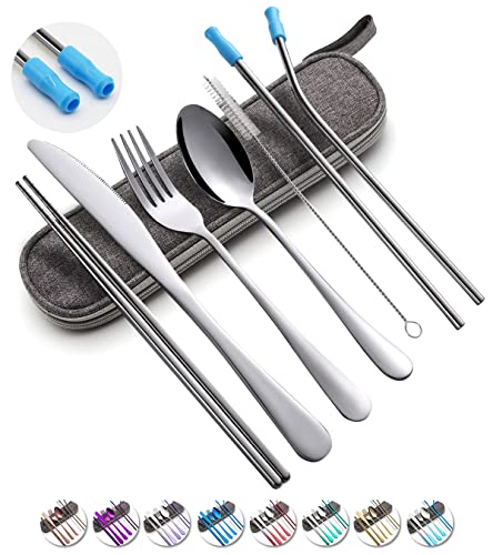 Reusable Portable Cutlery Set with Case - Travel Utensils