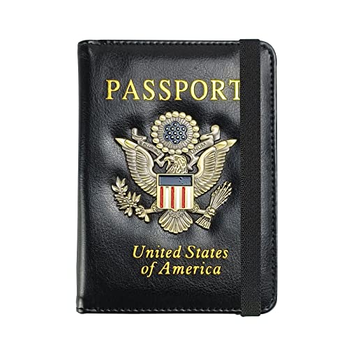Leather Passport Cover with Bald Eagle Metal Badge