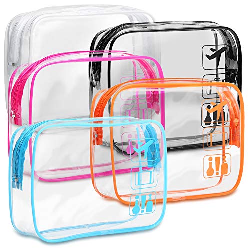 F-color Travel Toiletry Bag Set 5 Pack - TSA Approved Clear Bags for Easy Organization
