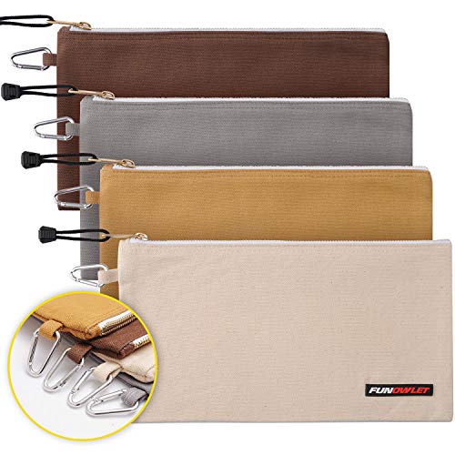 FunOwlet Canvas Zipper Tool Bags - Heavy Duty Utility Organizer Pouches, 4 Pack